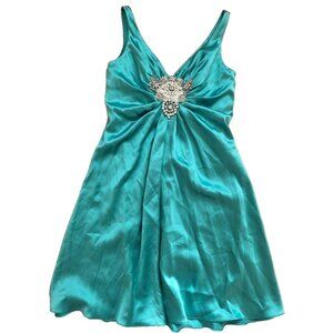 Melinda Eng Dress Turquoise Silk Satin Summer Cocktail USA made size 6 A001014